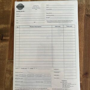 Scentsy White Order Form Pad